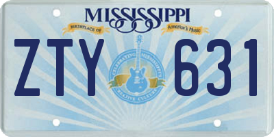 MS license plate ZTY631