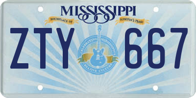 MS license plate ZTY667