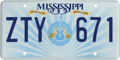 MS license plate ZTY671