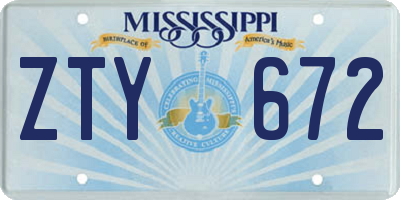 MS license plate ZTY672