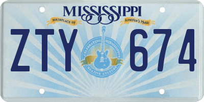 MS license plate ZTY674