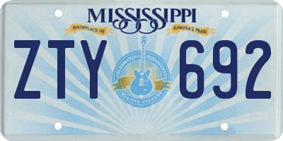 MS license plate ZTY692