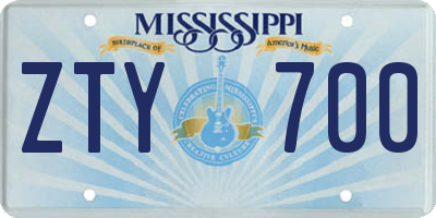 MS license plate ZTY700