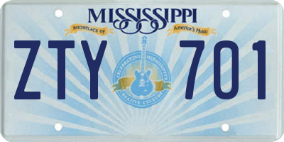 MS license plate ZTY701