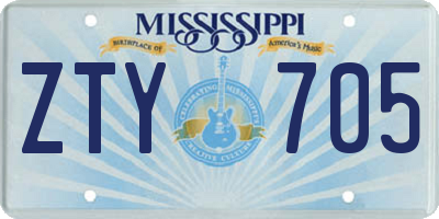 MS license plate ZTY705