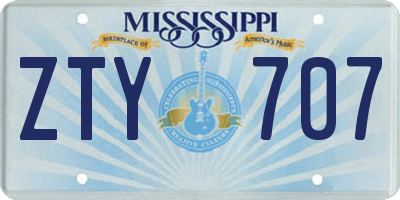 MS license plate ZTY707