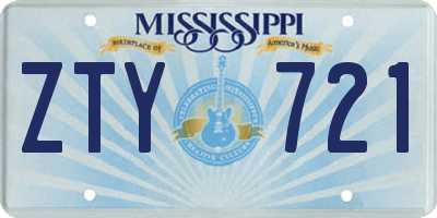 MS license plate ZTY721