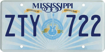 MS license plate ZTY722