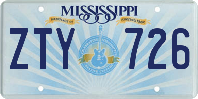 MS license plate ZTY726