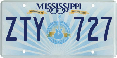 MS license plate ZTY727
