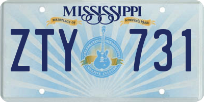 MS license plate ZTY731
