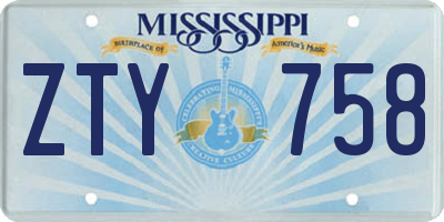 MS license plate ZTY758