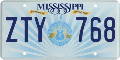 MS license plate ZTY768