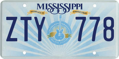 MS license plate ZTY778