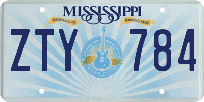 MS license plate ZTY784