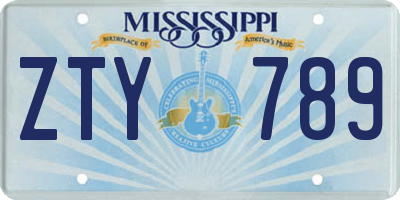 MS license plate ZTY789
