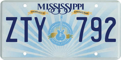 MS license plate ZTY792