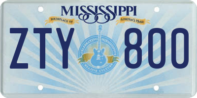 MS license plate ZTY800