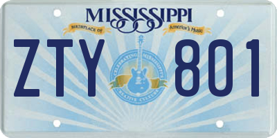 MS license plate ZTY801