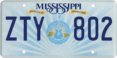 MS license plate ZTY802