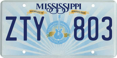 MS license plate ZTY803