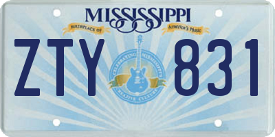 MS license plate ZTY831