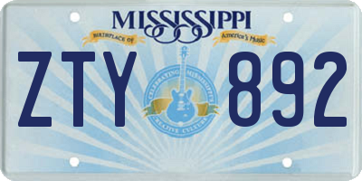 MS license plate ZTY892