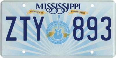 MS license plate ZTY893