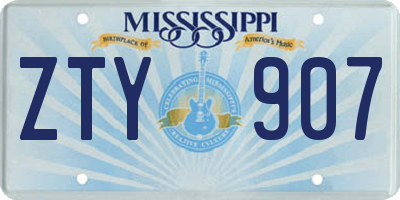 MS license plate ZTY907