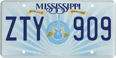 MS license plate ZTY909