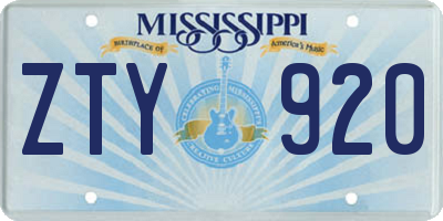 MS license plate ZTY920