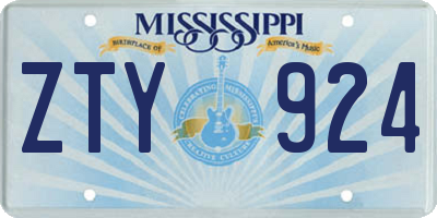 MS license plate ZTY924