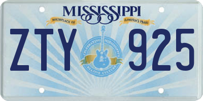 MS license plate ZTY925