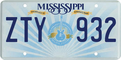 MS license plate ZTY932