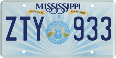 MS license plate ZTY933