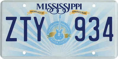 MS license plate ZTY934