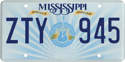 MS license plate ZTY945