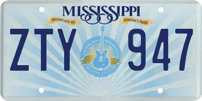 MS license plate ZTY947