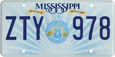 MS license plate ZTY978
