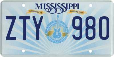 MS license plate ZTY980