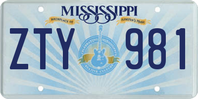 MS license plate ZTY981