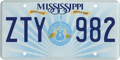 MS license plate ZTY982