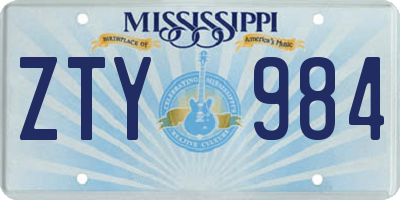 MS license plate ZTY984