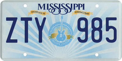 MS license plate ZTY985