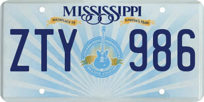 MS license plate ZTY986