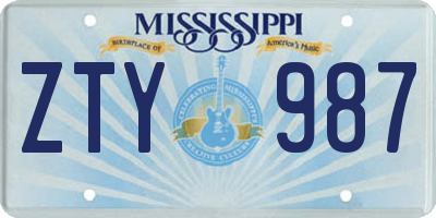 MS license plate ZTY987