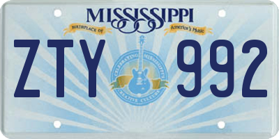 MS license plate ZTY992