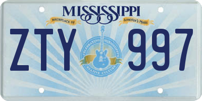 MS license plate ZTY997