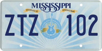 MS license plate ZTZ102
