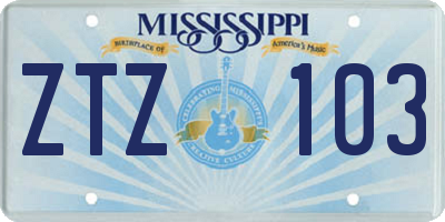 MS license plate ZTZ103